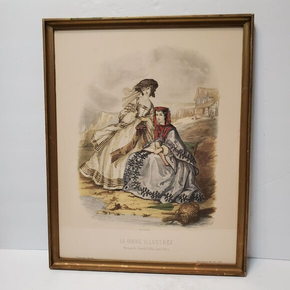 Vintage La Mode Illustree Framed Print by Artist Anais Toudouze 1860s Fashion - Picture 1 of 6